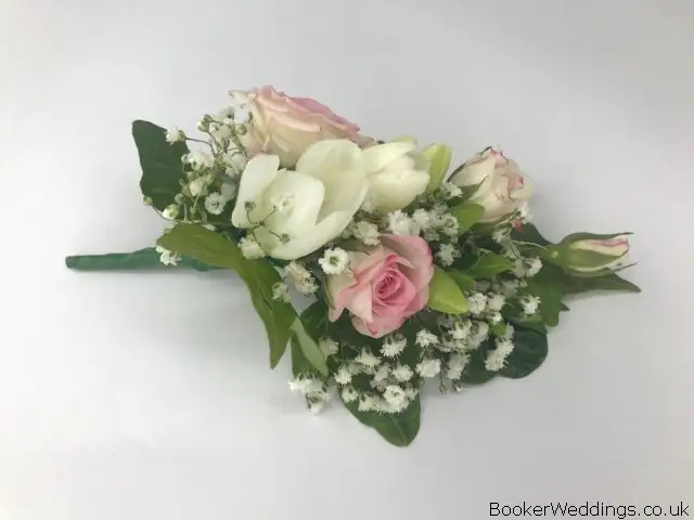 Pink and White Pin Corsage of Roses and Freesia