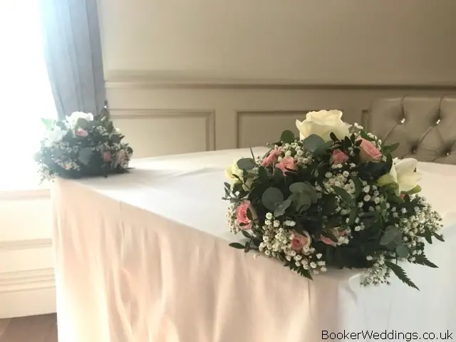 Pink and White Posies for Registrar Table