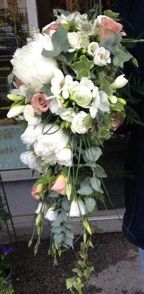 Shower Bouquet of Peonies, Roses, Lissianthus and Freesia - Side