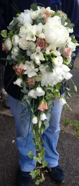 Shower Bouquet of Peonies, Roses, Lissianthus and Freesia