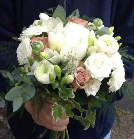 Bridesmaid Bouquet of Peony, Rose, Ranunculus and Freesia - Side