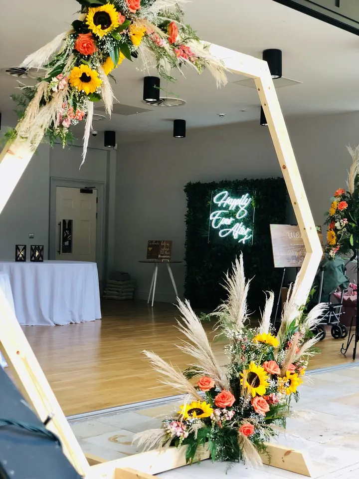 Sunflower and Pampas Grass Moongate Arrangement