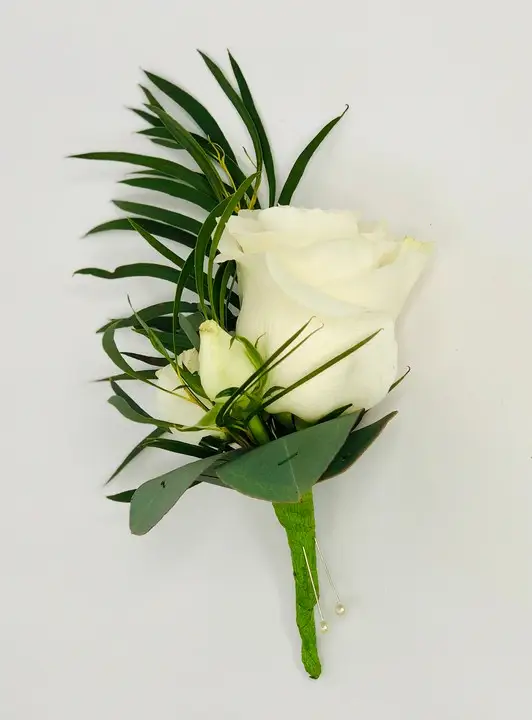 White Rose Buttonhole with Wild Eucalyptus