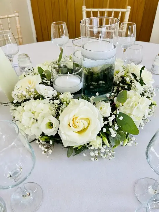 White Flower Wreath with Floating Candles