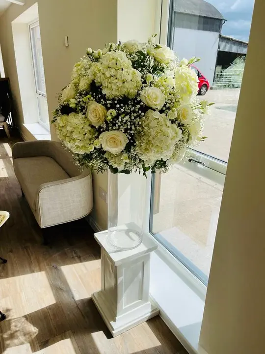 White Rose and Hydrangea Floral Pedestal