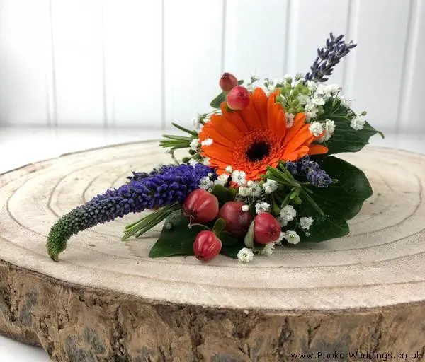 Groom Buttonhole Gerbera Veronica Berries and Gyp