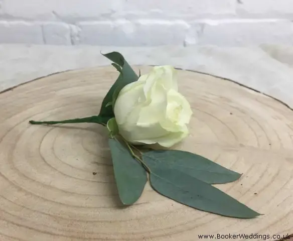 Buttonhole of White Rose and Greenery