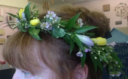 Freesia and wax head circlet - side view