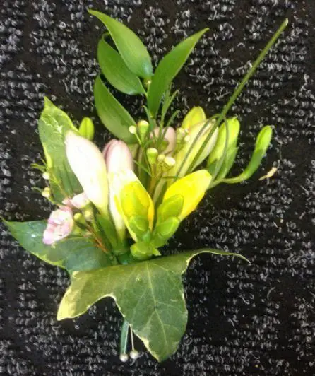 Grooms Multi coloured freesia buttonhole