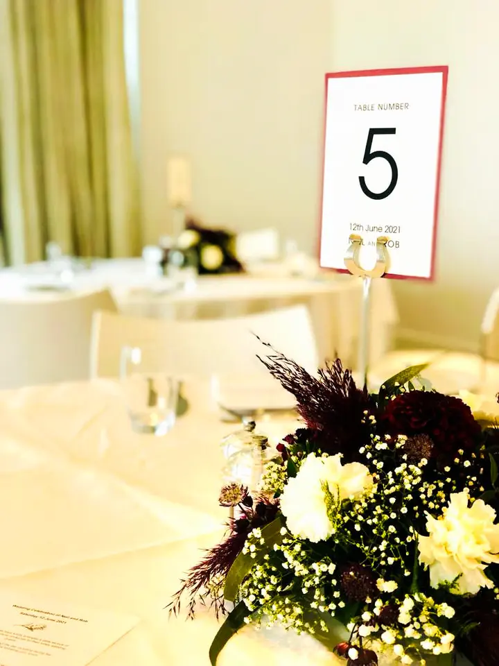 Burgundy Table Flowers for  Hope Street Hotel Wedding