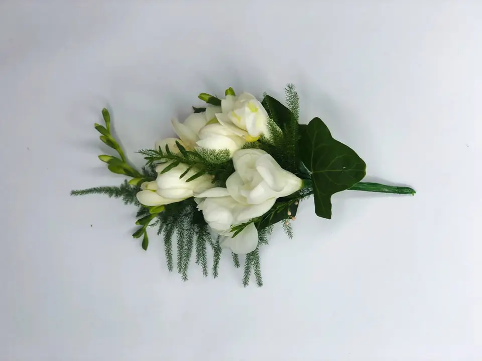 White Freesia Groom Buttonhole