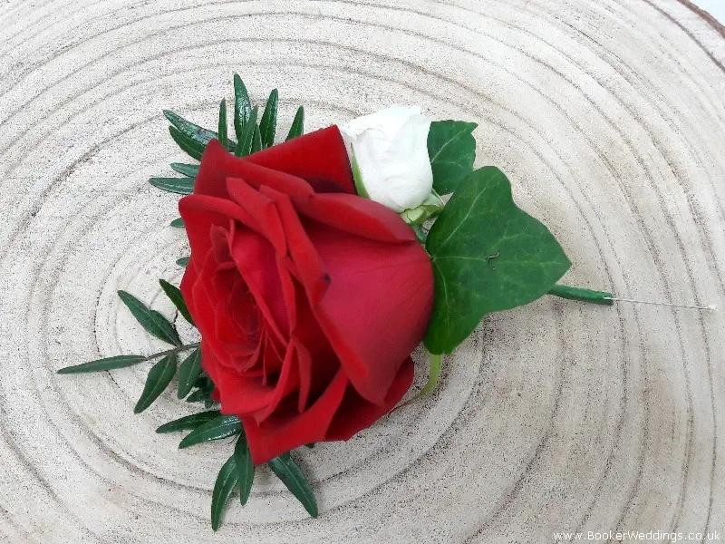 Classic Groom Red and White Rose Buttonhole