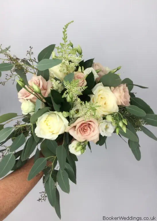 Dusky Pink and White Bride Bouquet with lots of Foliage