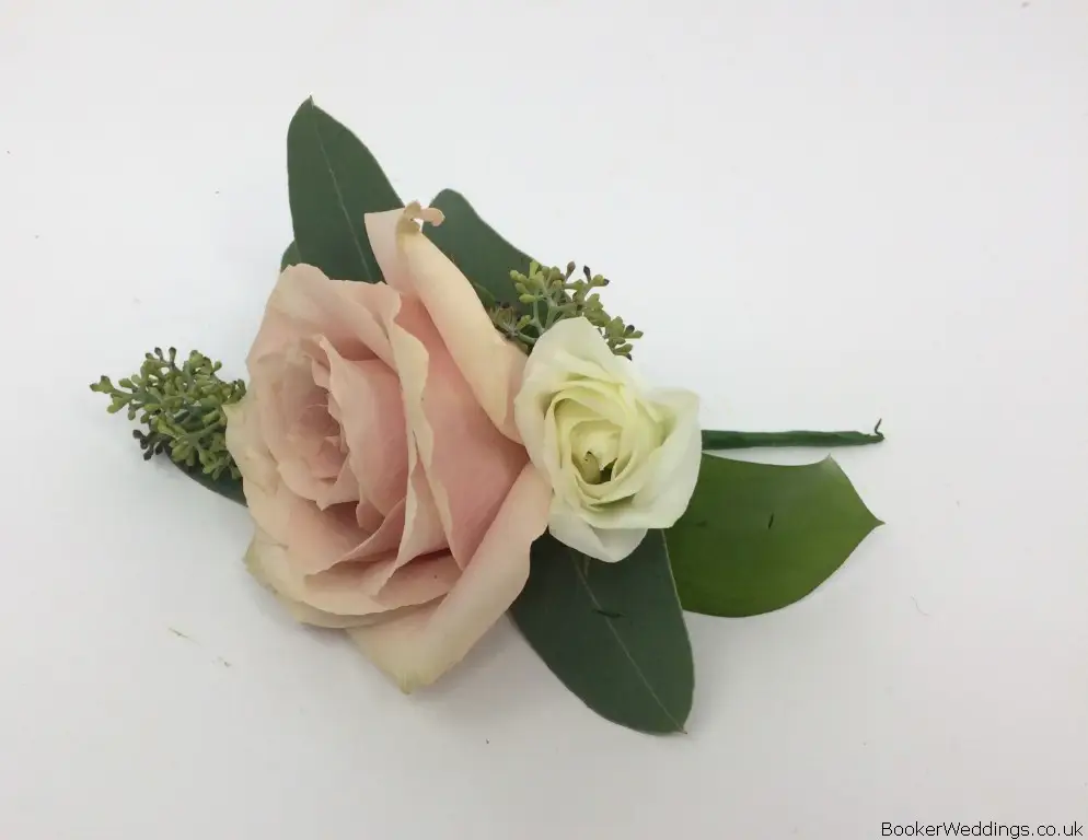 Dusky Pink and White Rose Groom Buttonhole