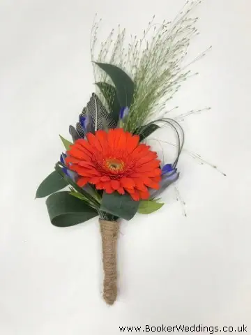 Orange Gerbera and Feather Rustic Buttonhole