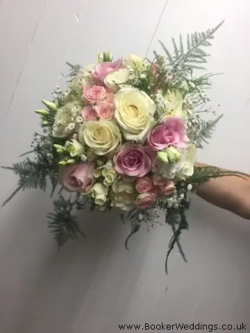 Pink And White Roses With Gypsophila Handtied Bouquet