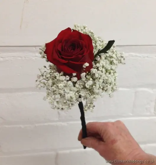 Red and White Flowergirl Wand Bouquet with a red rose and gypsophila