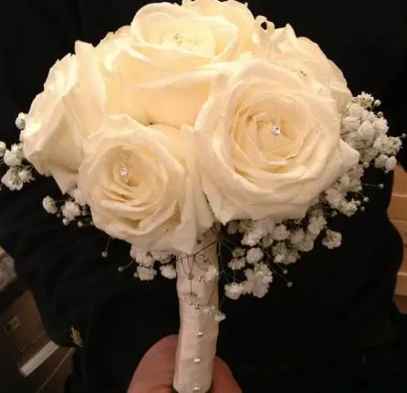Rose Gypsophilia and Diamonte Brides Bouquet Side