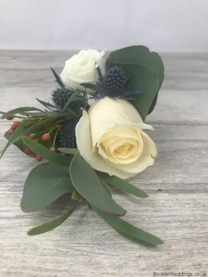 White Rose Eryngium and Wax Buttonhole