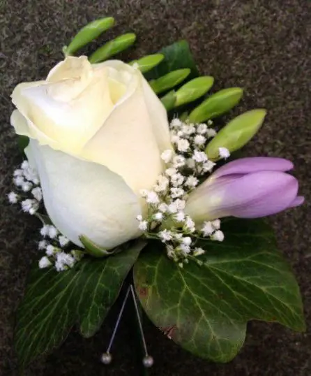 White Rose and Lilac Freesia Buttonhole