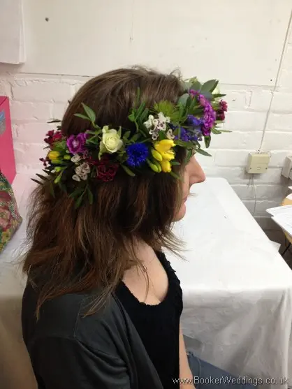 Bridal Hair circlet Flower Crown of multicoloured wild meadow flowers right side