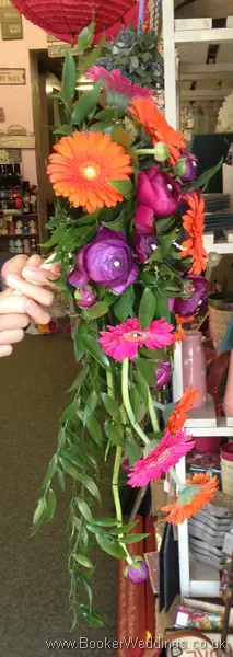 Vibrant Pink and Orange Gerbera Brides Shower Bouquet Side 2 View