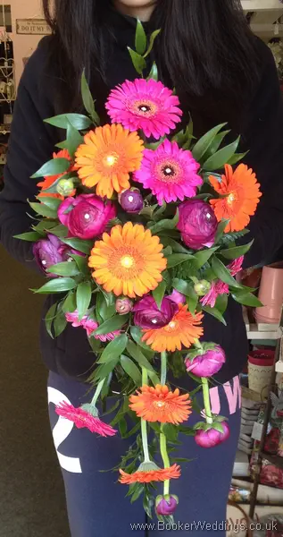 Vibrant Pink and Orange Gerbera Brides Shower Bouquet