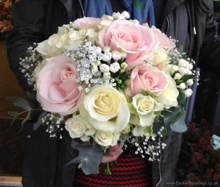 Blush and Ivory Flowers with Gypsophila Bridal Bouquet Side View 1