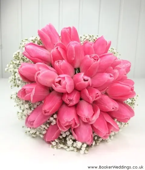 Pink Tulip and Gyp Hand Tied Bride Bouquet