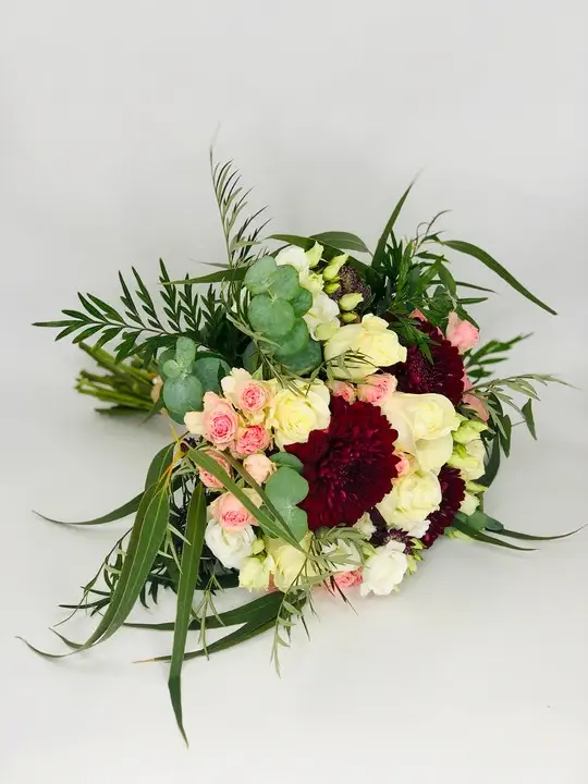 Burgundy Bloom Bridal Handtied with Wild Foliage