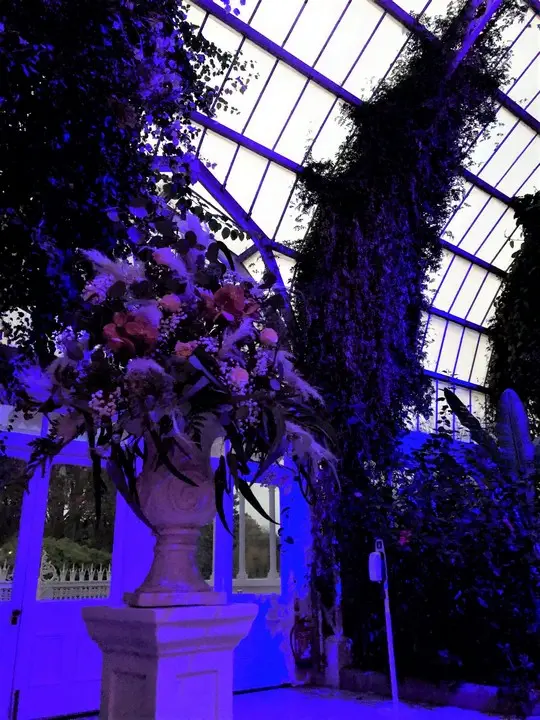 Wedding Pedestal at The Palm House with Pampas
