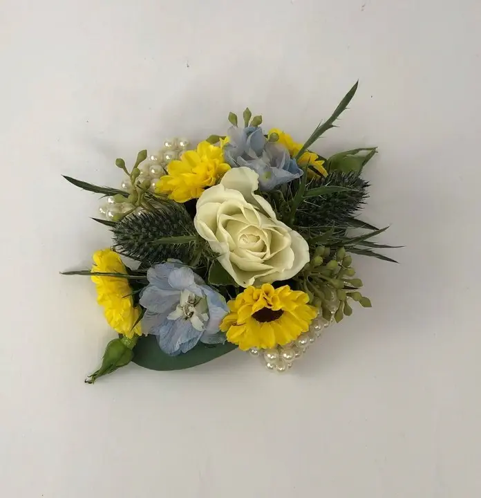 Blue and Yellow Wrist Corsage