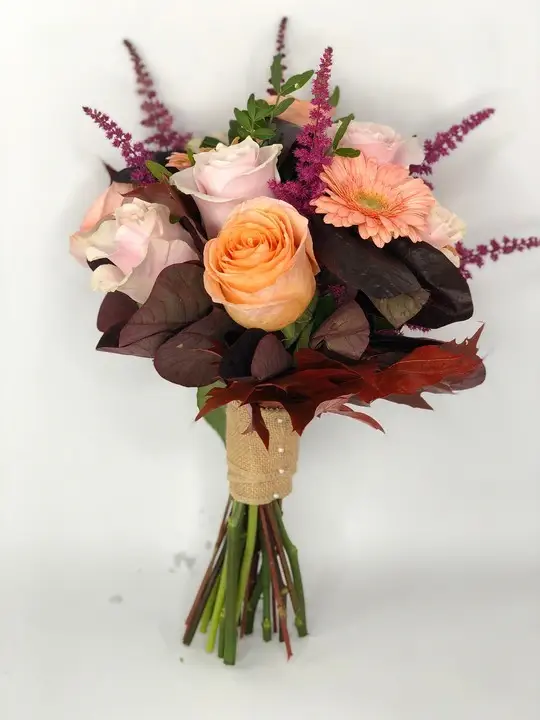 Peach Rose and Burgundy Bridal Handtied Autumn Wedding