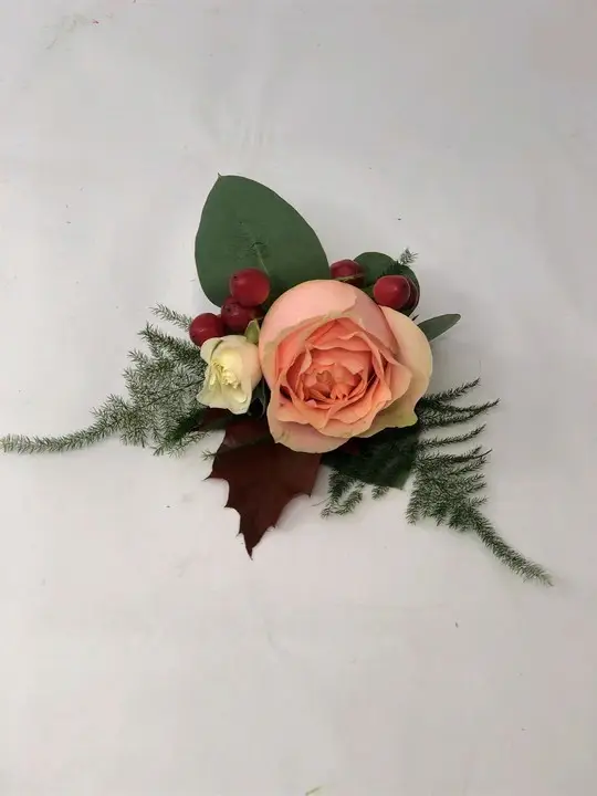 Peach Rose Boutonniere with Autumn Colours
