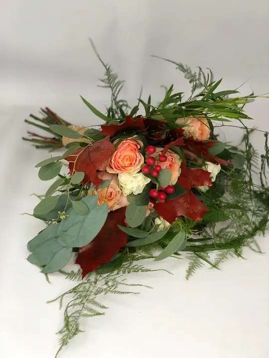 Peach Rose Bridal Bouquet with Textured Foliage