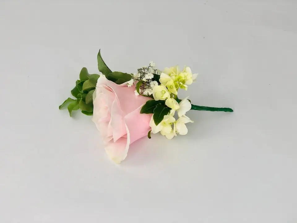 Pink Rose Grooms Buttonhole with Hydrangea