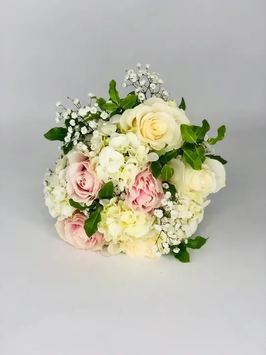 Pink and White Brides Bouquet with Roses and Hydrangea