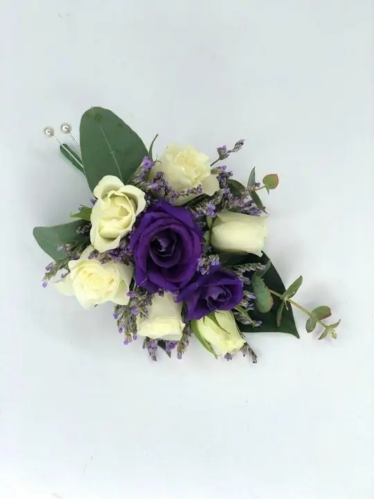 Purple and Lilac Corsage with Spray Roses