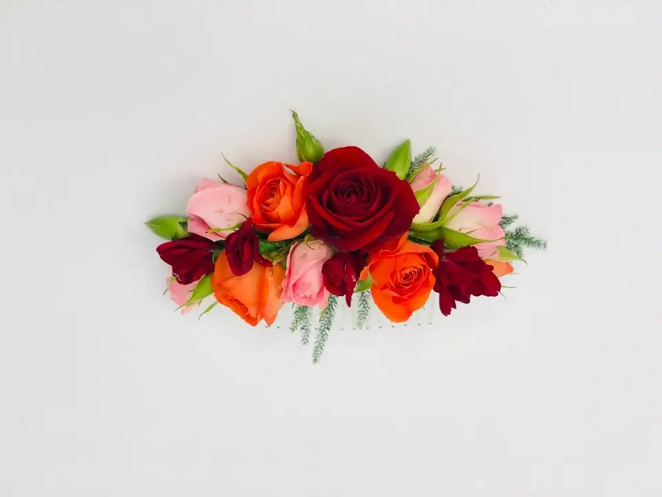Red and Orange Rose Bridal Flower Comb
