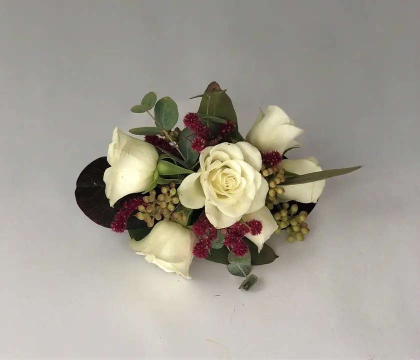 White Rose and Amaranthus Wrist Corsage