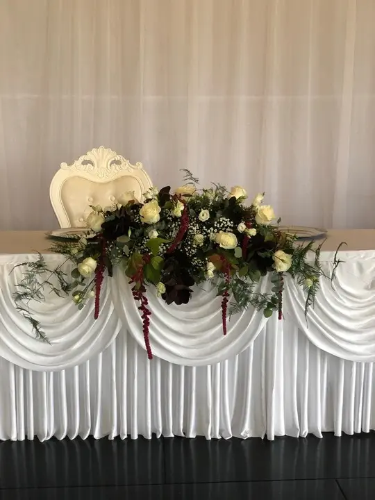 White and Burgundy Top Table with Amaranthus