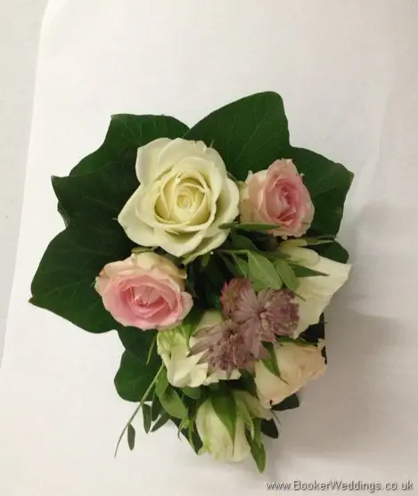 Just Picked Dusky Pink and Cream Pin Corsage with Roses, Spray Roses and Astrantia
