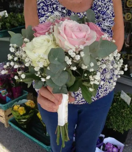 Dusky Pink Pale Pink and cream Rose Bridesmaid Bouquet - side