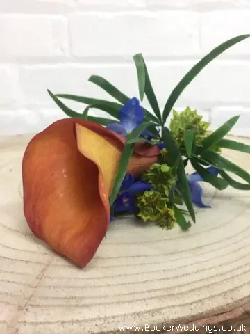 Buttonhole Of Calla Lily Burperlum Delpinium For Groom