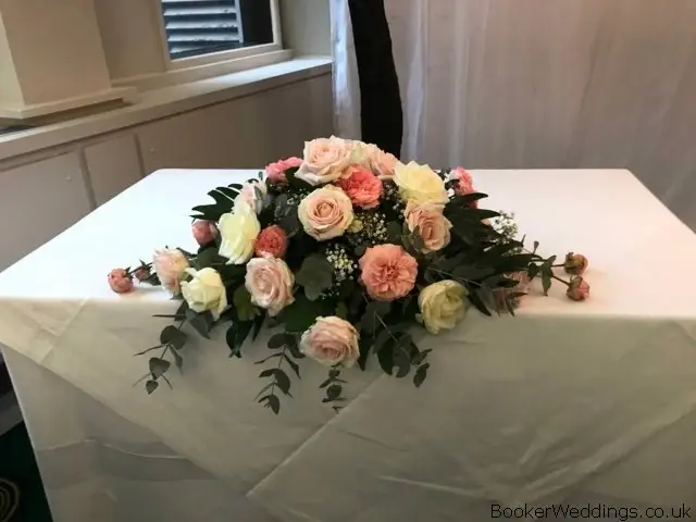 Pink and White Rose and Peony Top Table Arrangement