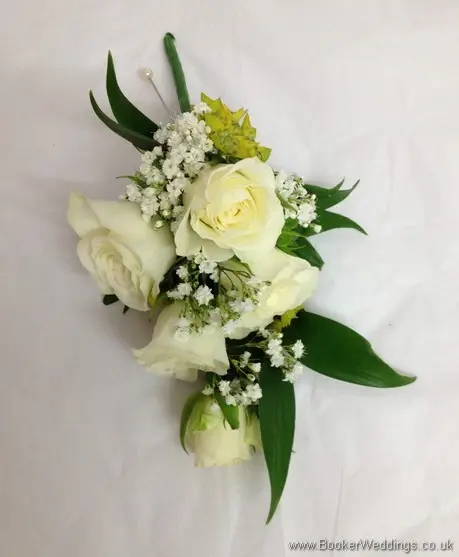 Mother of the brides cream spray rose and gypsy grass pin corsage