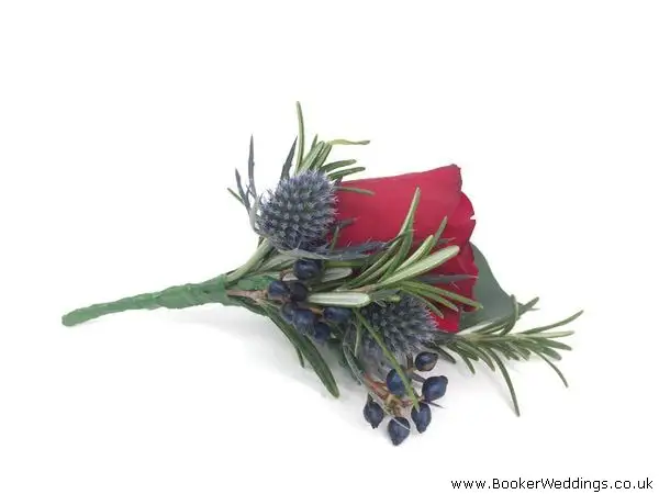 Red Rose Rosemary Eryngium Buttonhole