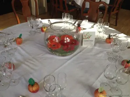 Bright and Vibrant Orange and Red Gerbera Fishbowl Table Centrepiece  Arrangement at the Racquet Club Liverpool