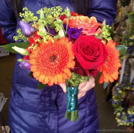 Bright and Vibrant Rose, Gerbera and Lissianthus Bridesmaid Bouquet 3