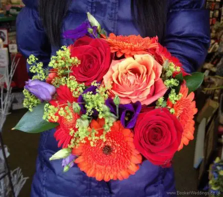 Bright and Vibrant Rose, Gerbera and Lissianthus Bridesmaid Bouquet 4